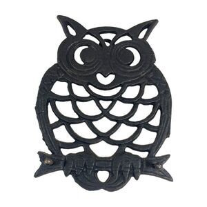 Vintage Cast Iron Owl Shaped Hot Plate Trivet Large 6" Wide Eyed Boho Pot Rest